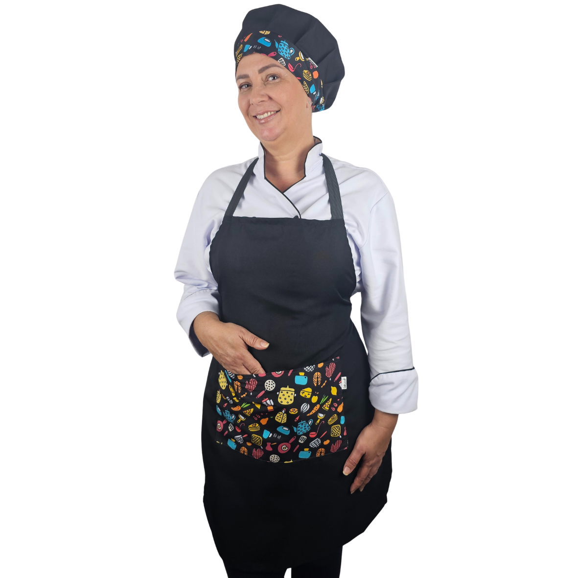 Kit Avental e Touca Gourmet Estampada - Utensílios