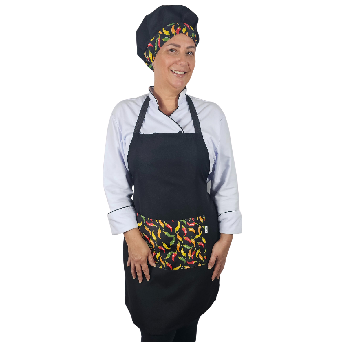 Kit Avental e Touca Gourmet Estampada - Pimenta Colorida