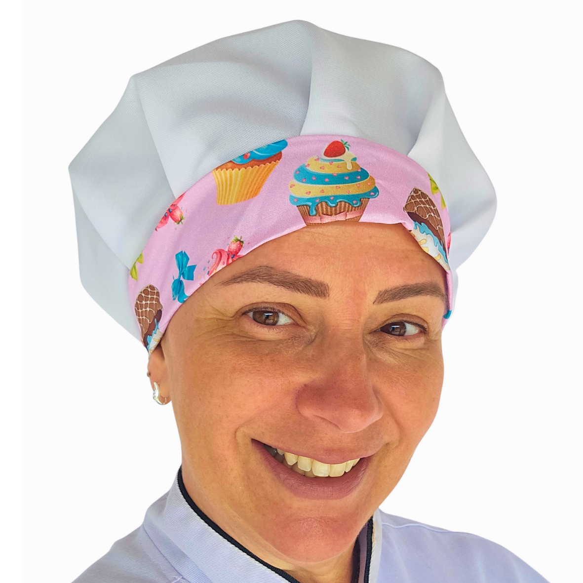 Touca Gourmet Estampada - Bolo Rosa