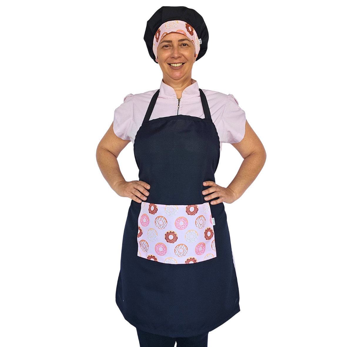 Kit Avental e Touca Gourmet Estampada - Donuts