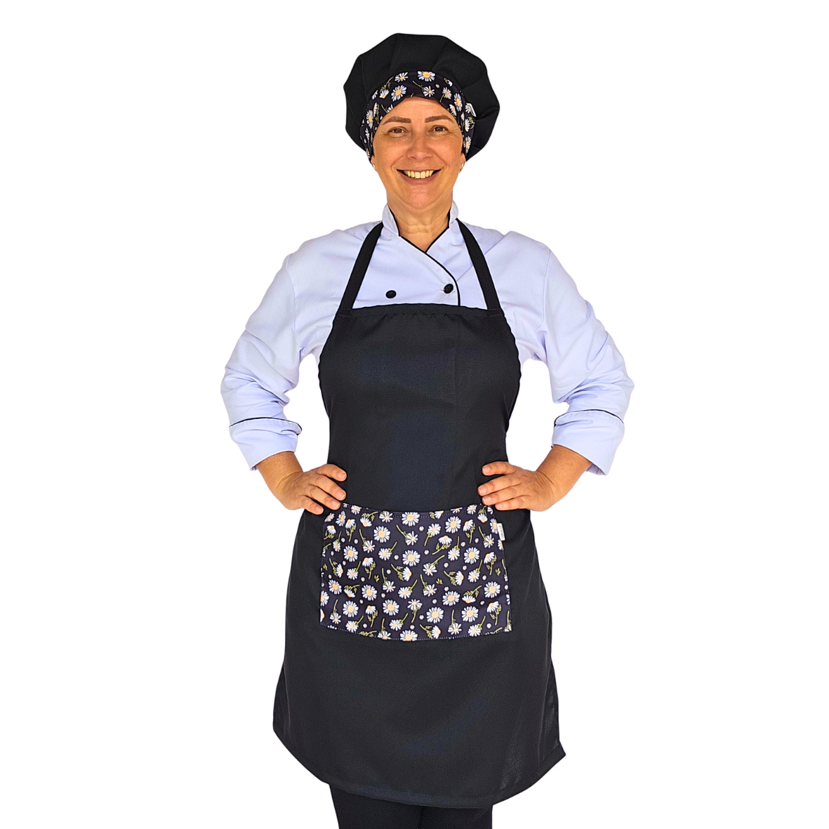 Kit Avental e Touca Gourmet Estampada - Margaridas